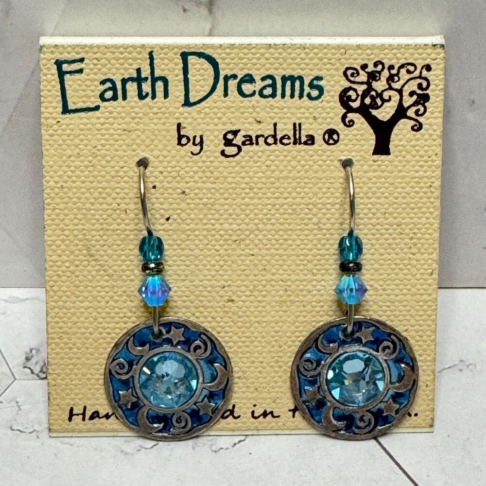 NEW Earth Dreams by Gardella Earrings Handcrafted Dangle Blue Crystal Celestial